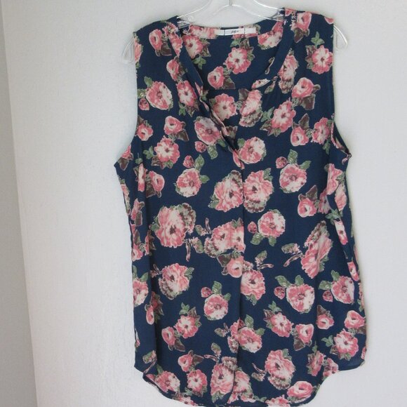 GIBSON Blue Floral Pattern XL Wool Dobby Sleeveless Button Closure Blouse - Picture 1 of 4